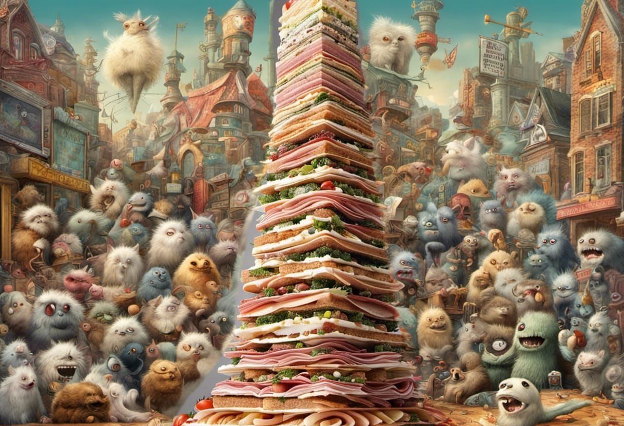 Whimsical Brick City with Fluffy Creatures