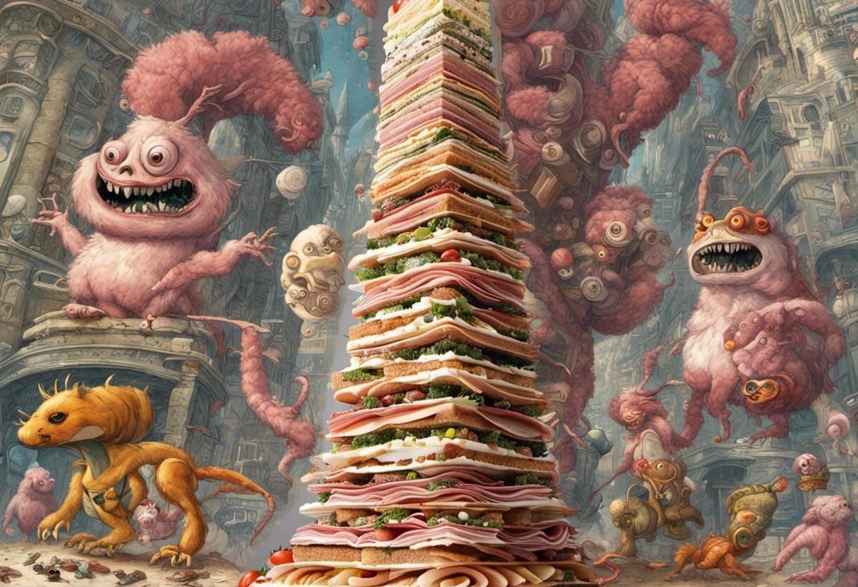 Whimsical Brick City with Furry Monsters