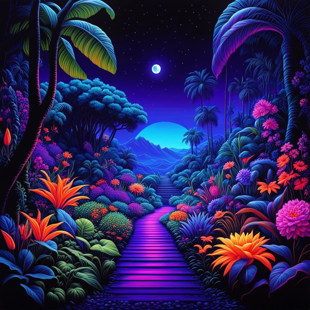 Neon Garden of Eden: Ultraviolet Digital Painting