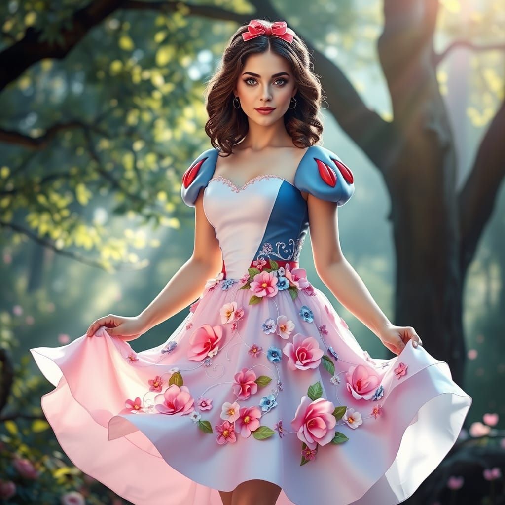 Snow White in Floral Miniskirt, Enchanted Forest