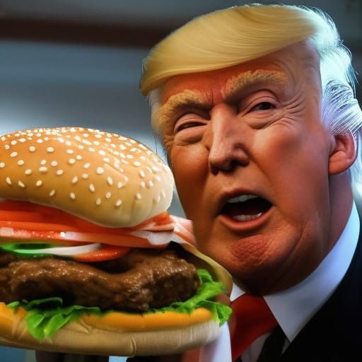 Donald Trump Devouring a Hamburger