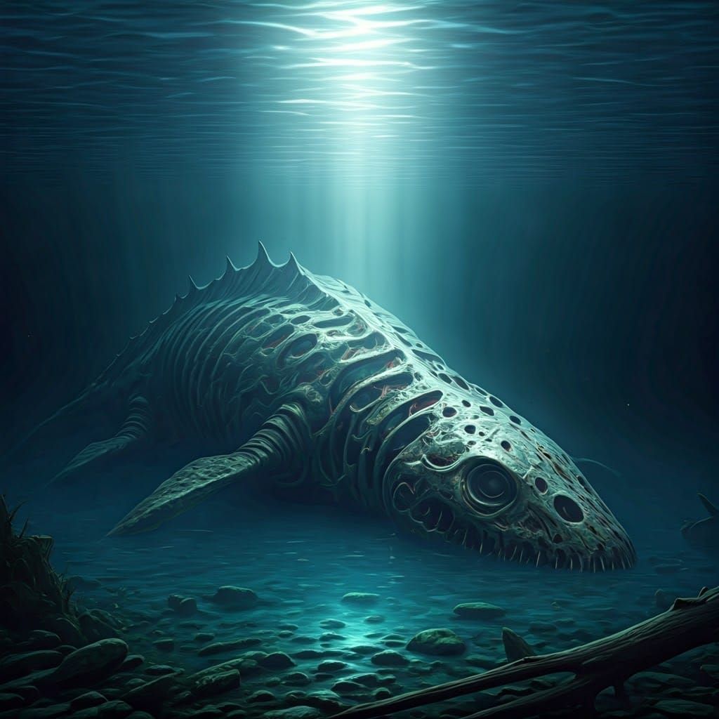 Gargantuan Sea Creature in Ethereal Moonlight