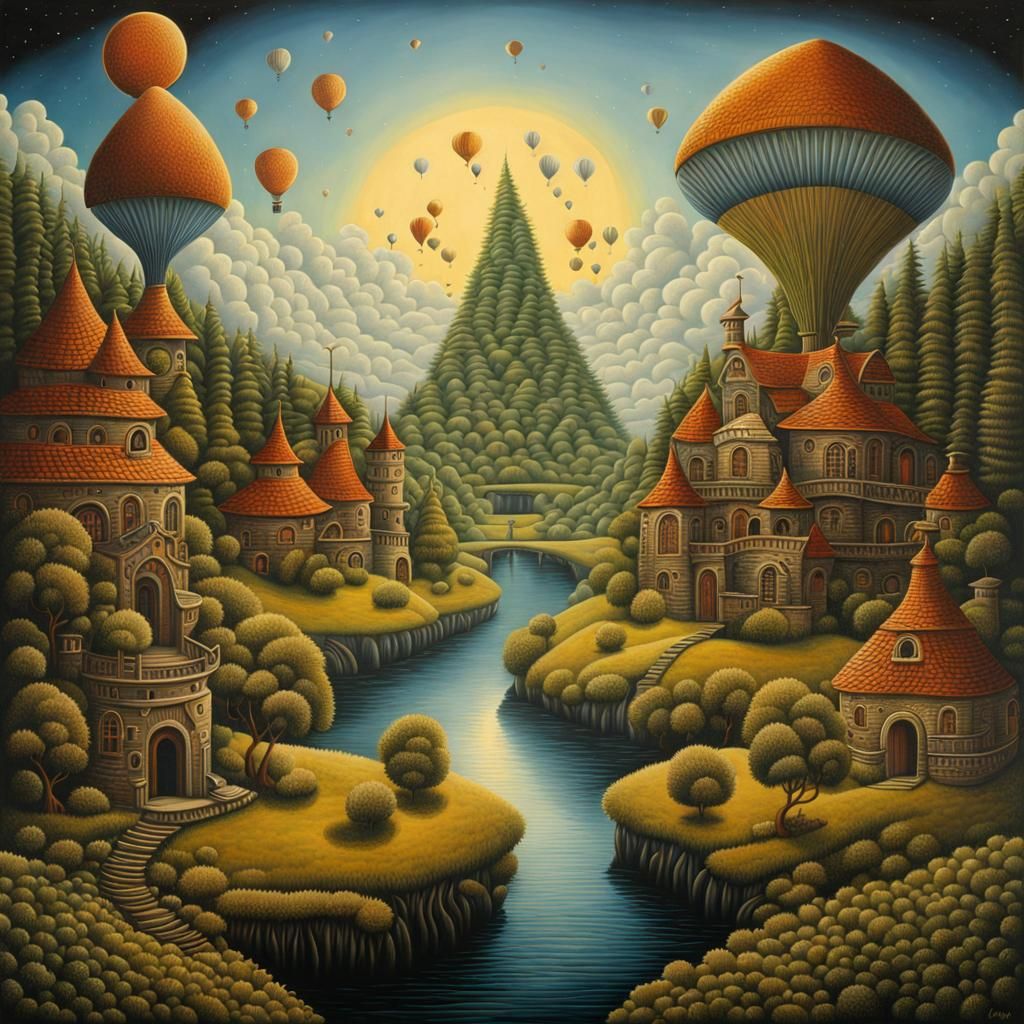 Surreal Distant Cityscape in a Dreamlike Style