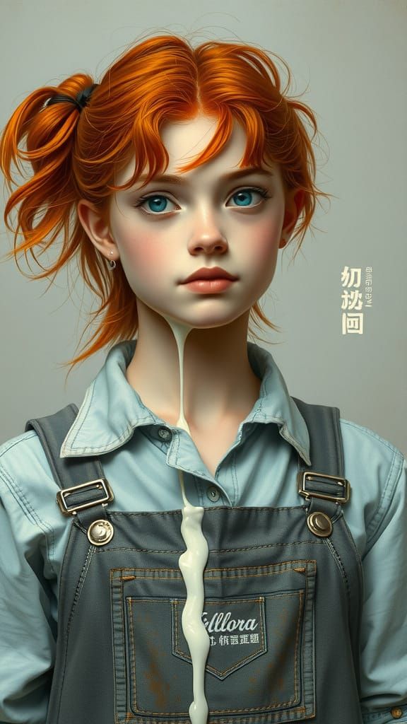 Redhead Farm Girl with Cream, Digital Painting