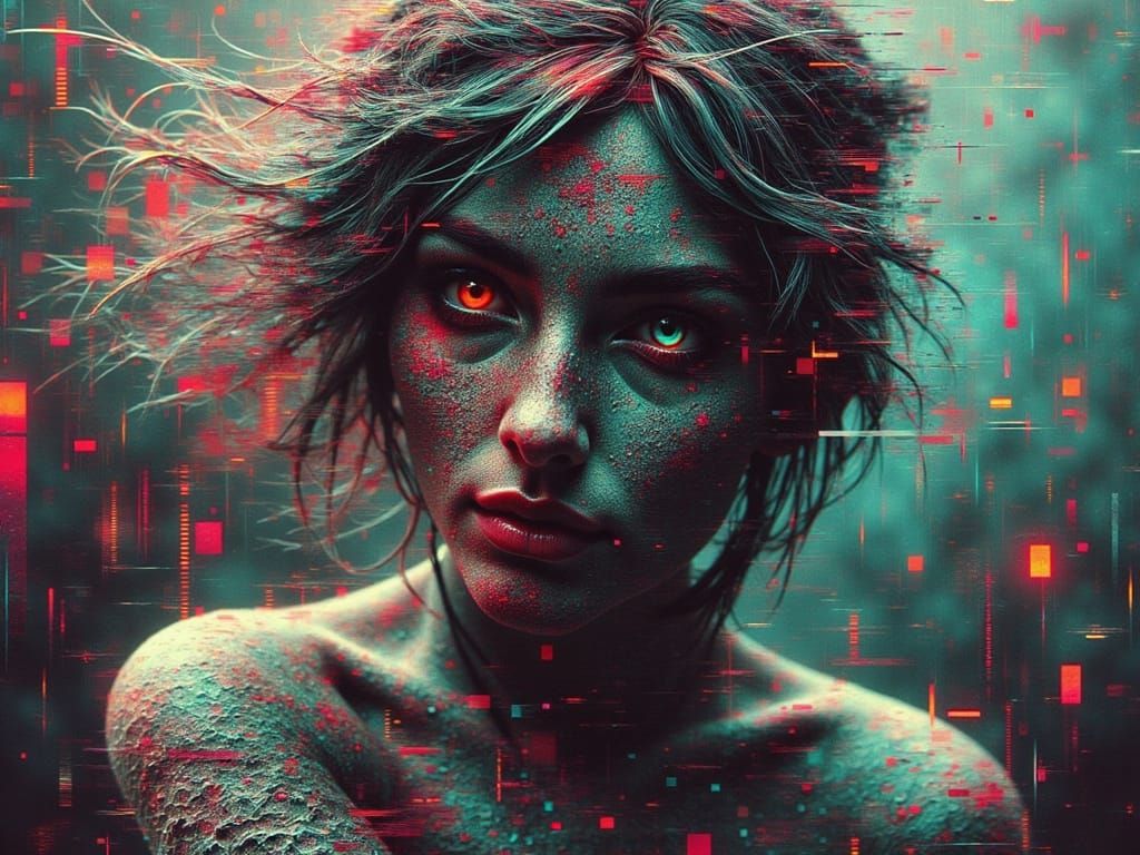 Glitched Surrealism in Double Exposure Style