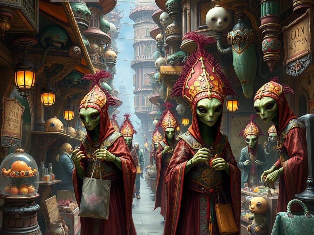 Vibrant Alien Marketplace Inspired by Sci-Fi Art