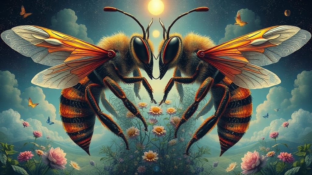 Intertwined Bees: Dreamlike Biomechanical Landscapes