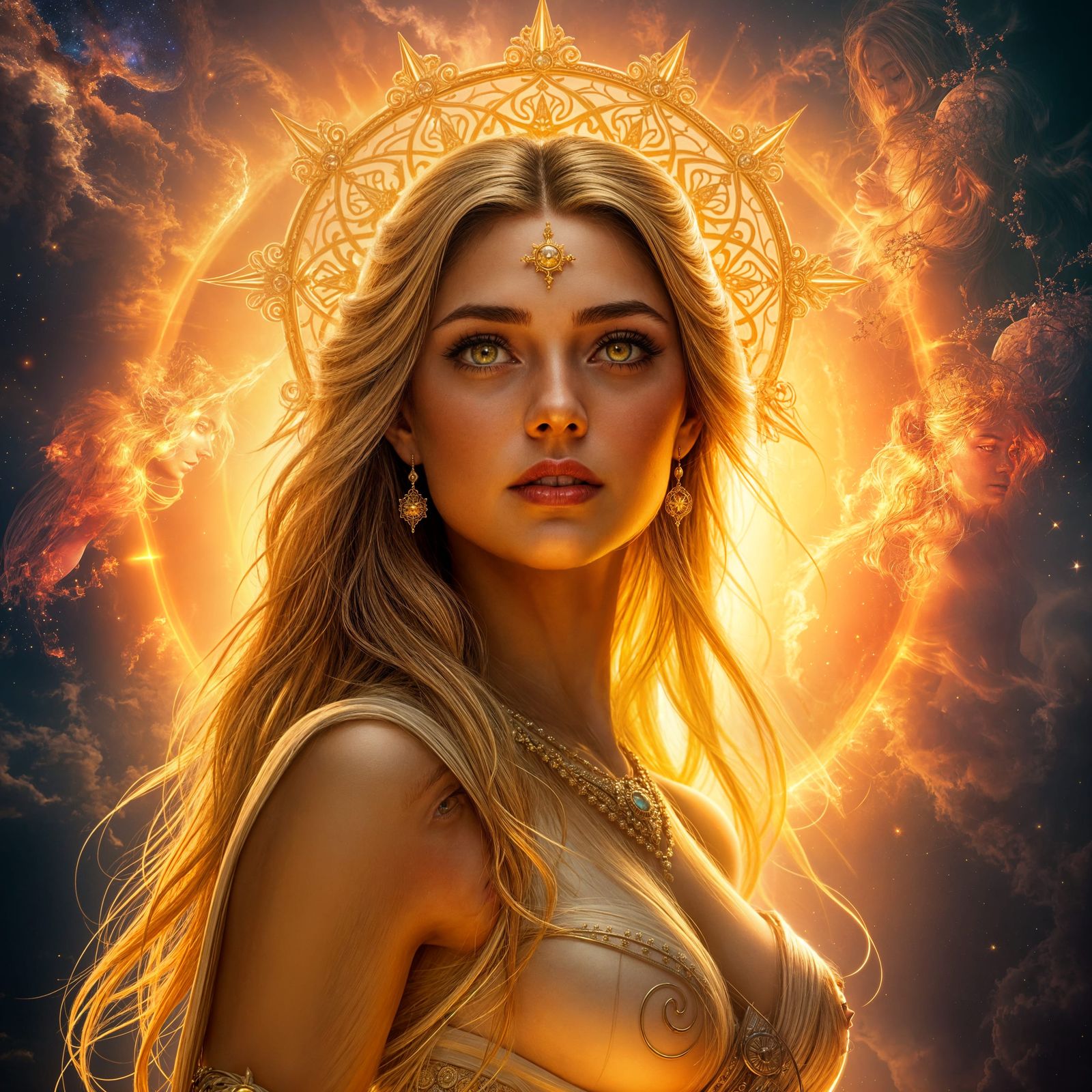 Goddess of Light Emerges from the Sun in Epic Celestial Scen...