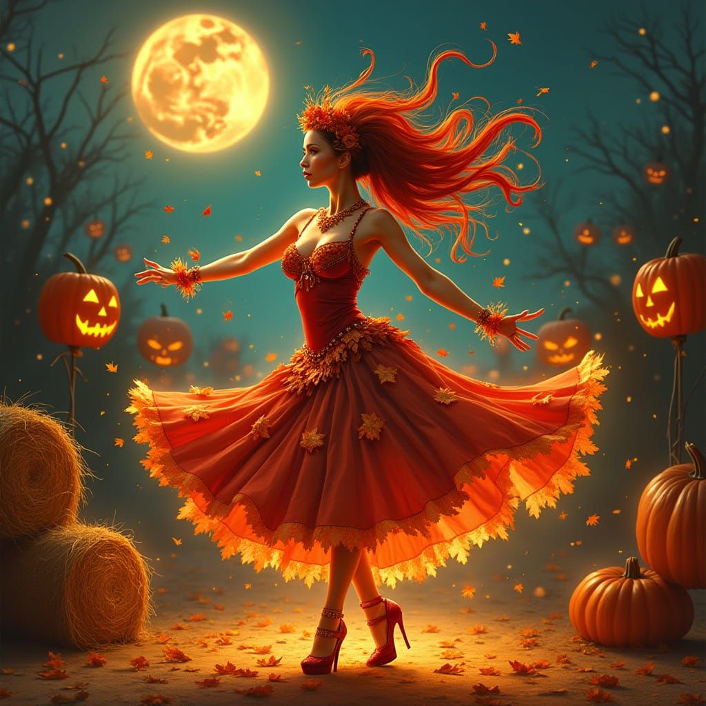 Autumn Showgirl Dance in Vintage Circus Poster Style