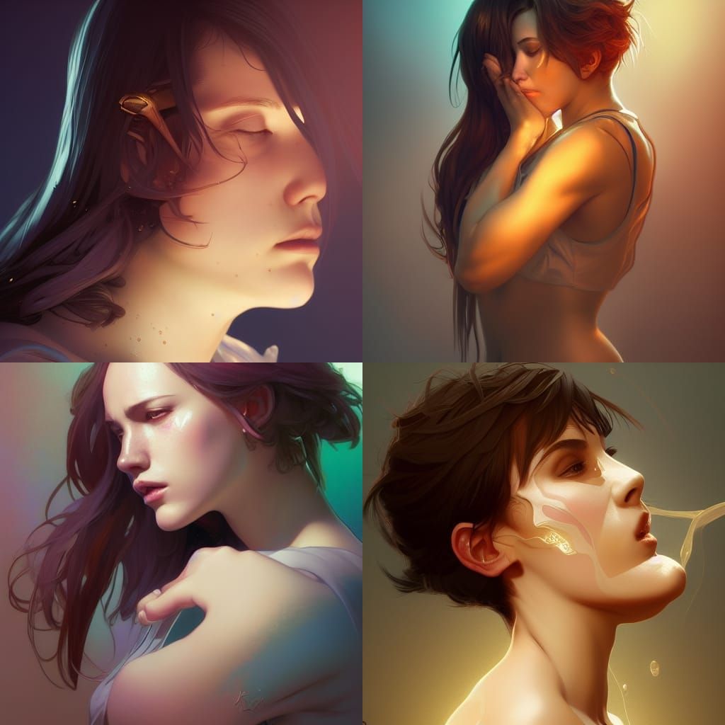 Lesbian Kiss Portrait in Hyperdetailed Digital Art