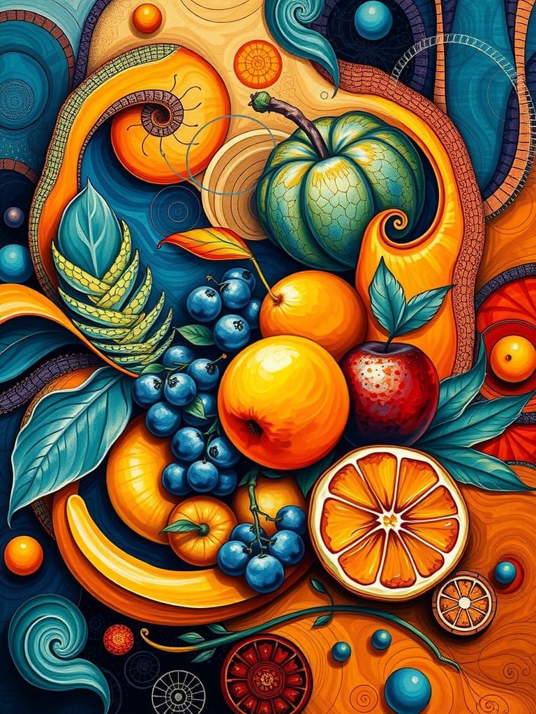 Abstract Fruit Arrangement in Post-Impressionist Style