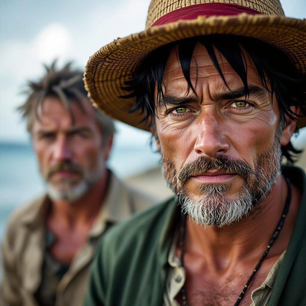 Old Luffy, Zoro, and Sanji: Photorealistic Portraits