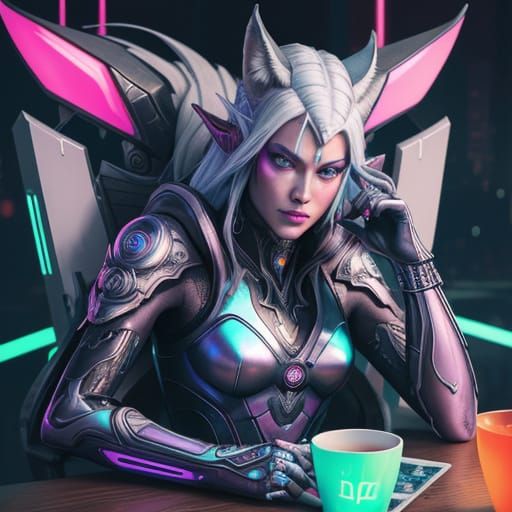 Elven Queen and Fox: Cyberpunk Tea Party