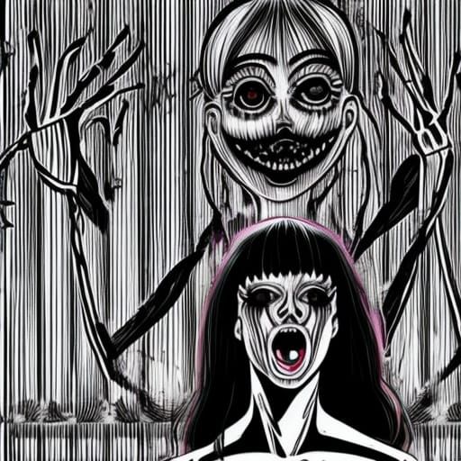Creepy Girl in Haunted House, Junji Ito Style