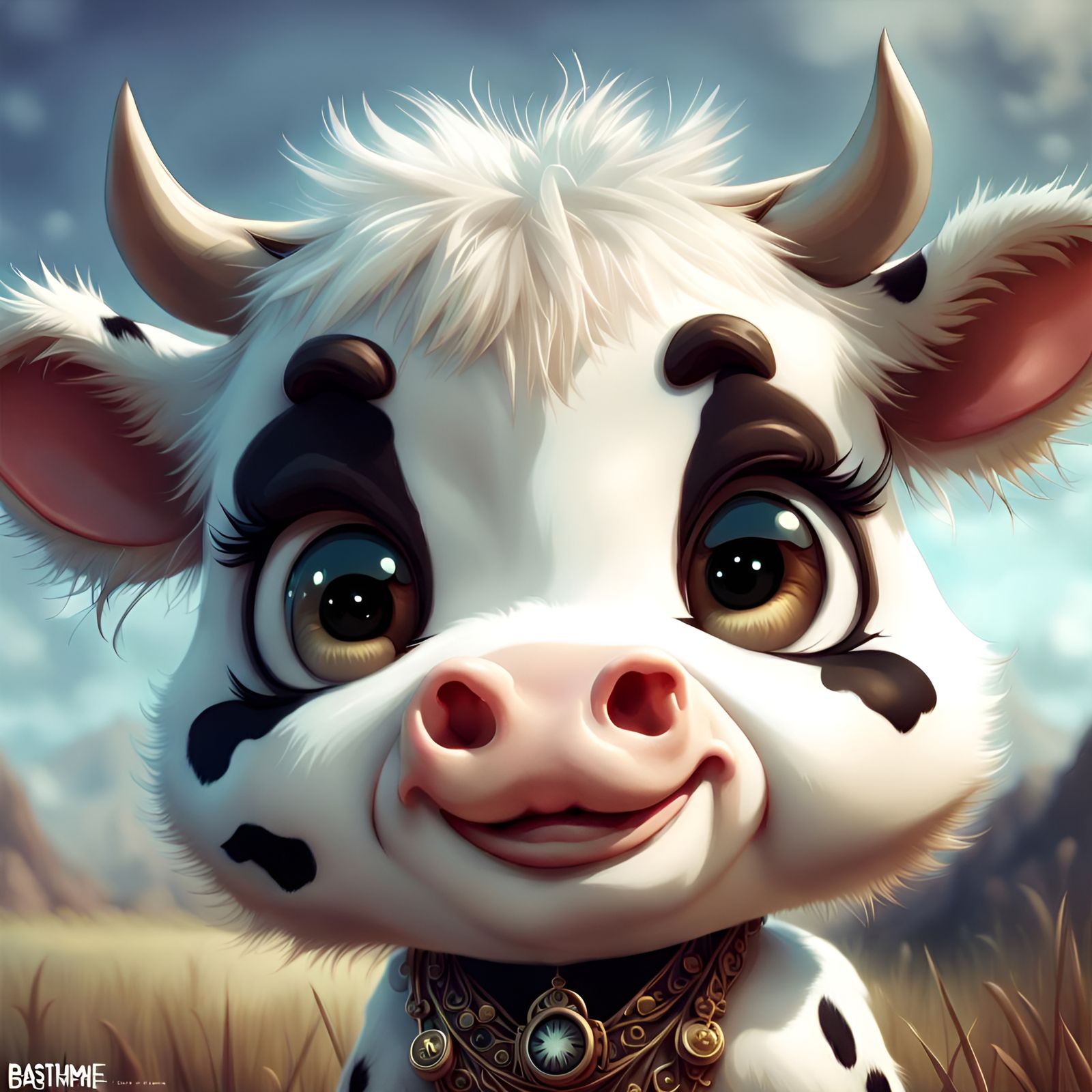 Adorable Chibi Cow with Intricate Details