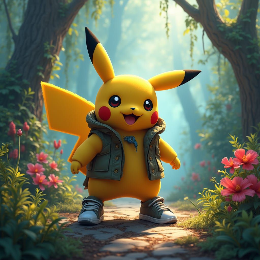 Sneaker-Clad Pikachu in Heroic Digital Painting
