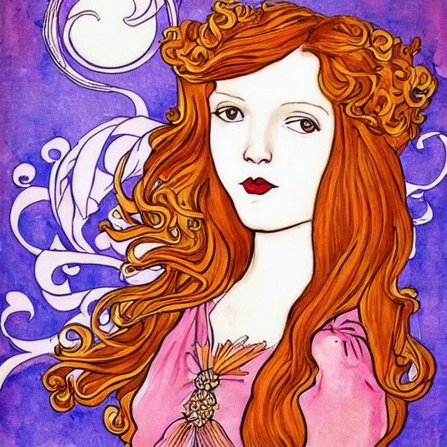 Art Nouveau Portrait of a Ginger-Haired Girl