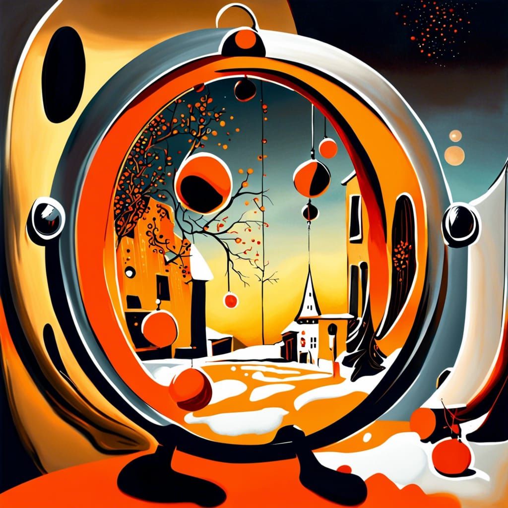 Surreal Christmas Street Scene in Dali Style