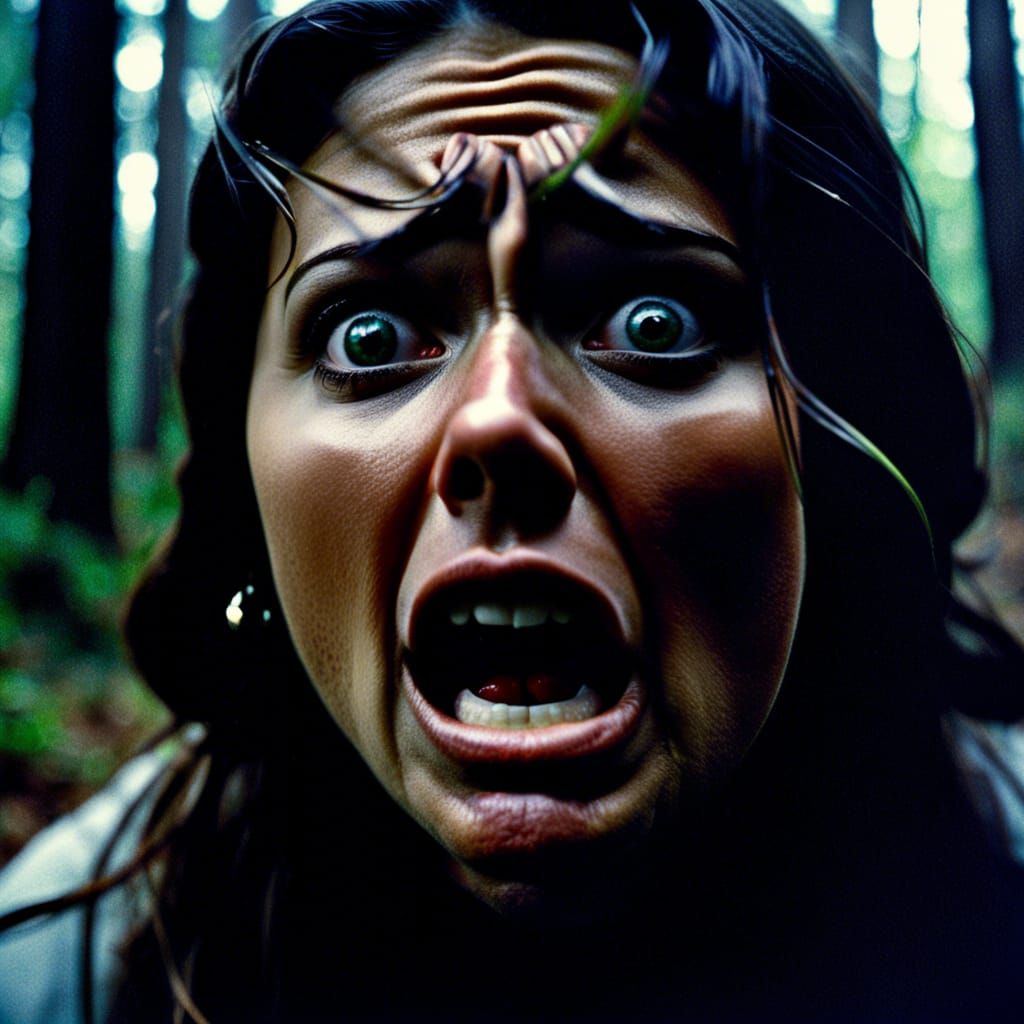 Frightened Woman in Woods: Found Footage Horror