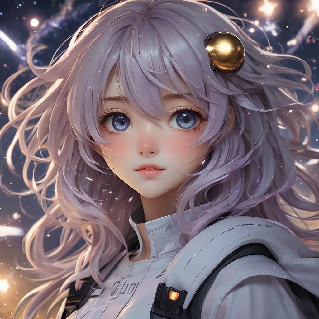 Anime Girl with Galaxy Hair and Starry Eyes