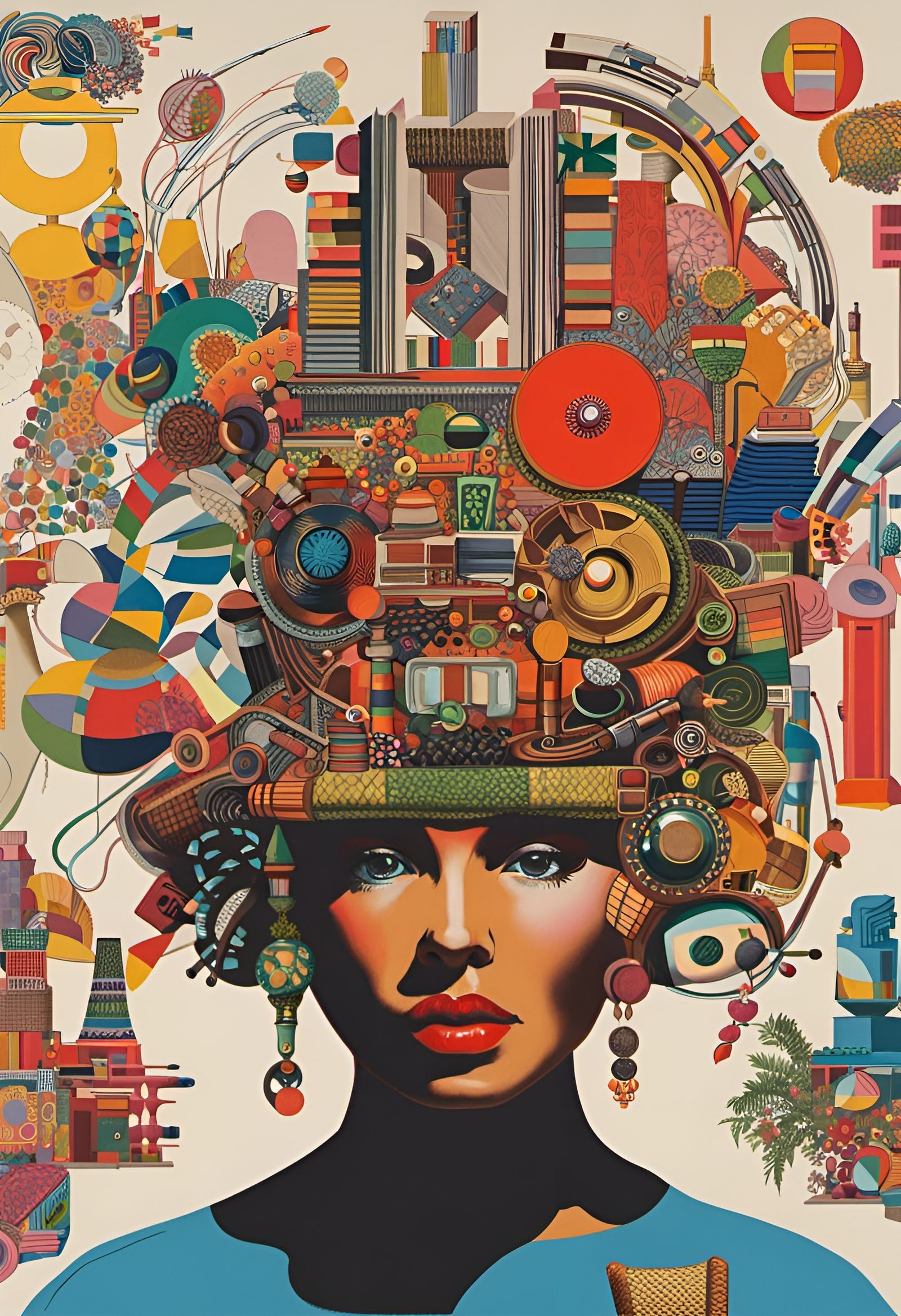 Maximalist Woman with Objects, Paolozzi-Style Mixed Media