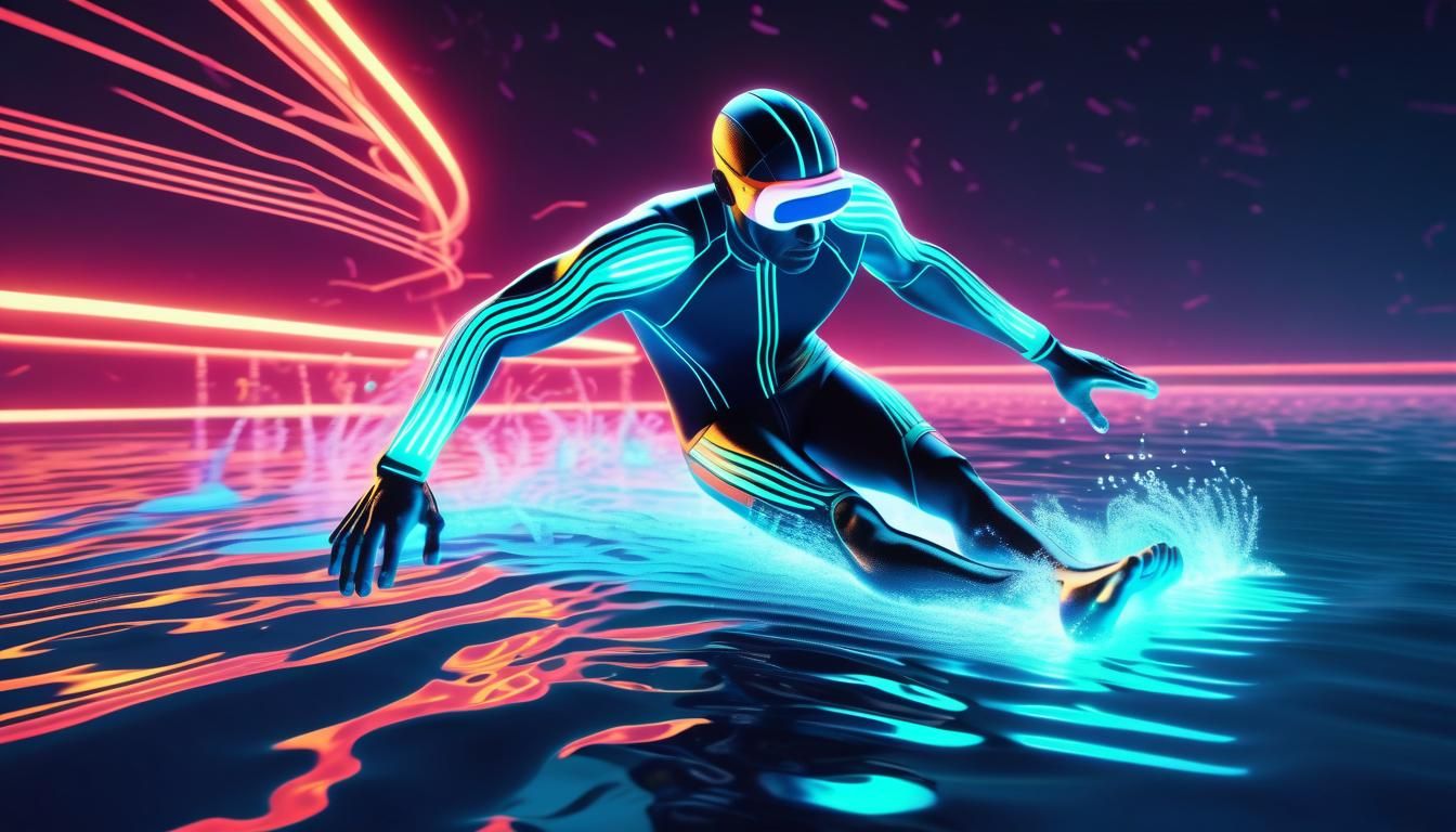 A biopunk water skier of the Future without skis or boat