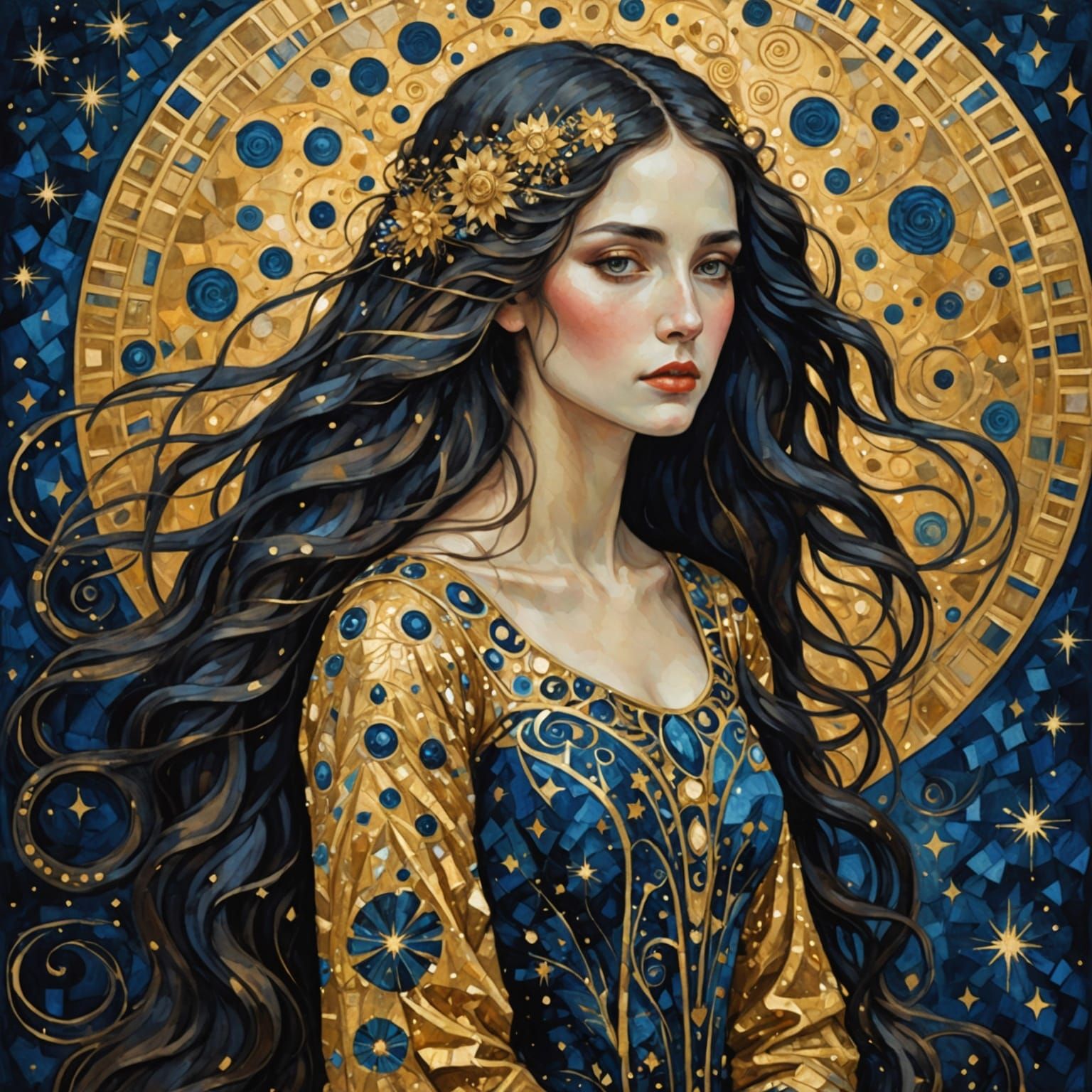 Golden Goddess Amidst Celestial Majesty