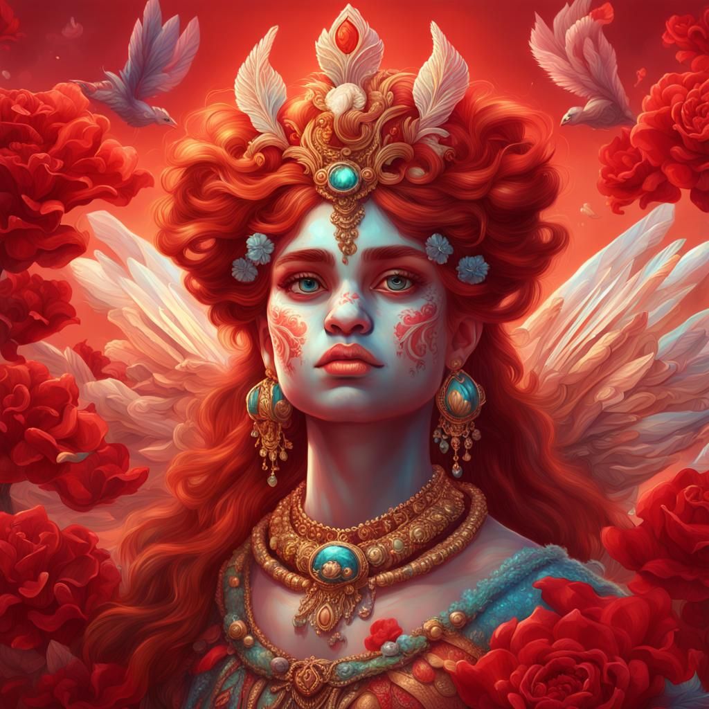 Hyperrealistic Trolls as Aphrodite with Red Swans