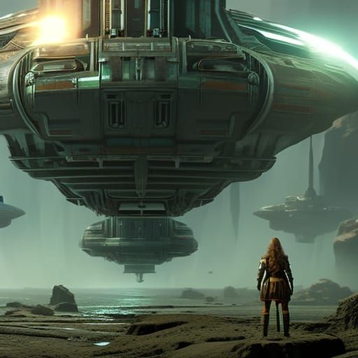 Female Android in Cargobay: Digital Matte Painting