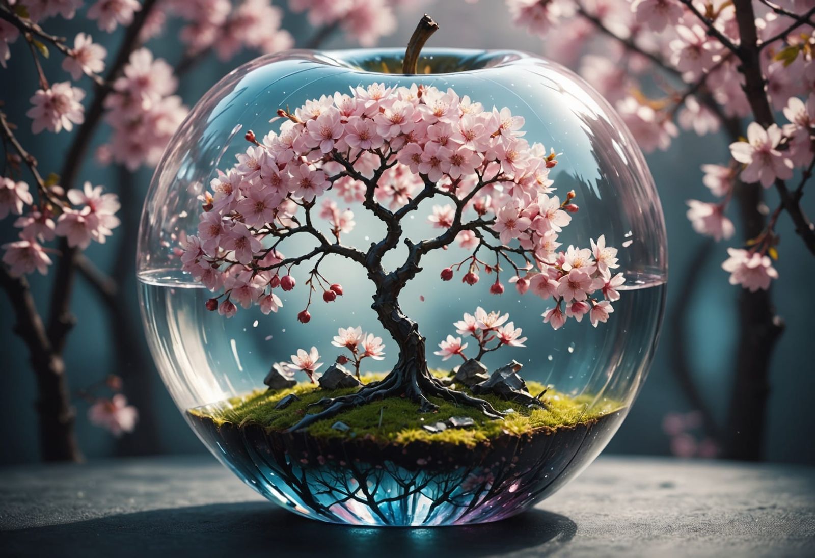 Cherry blossom inside a crystal apple