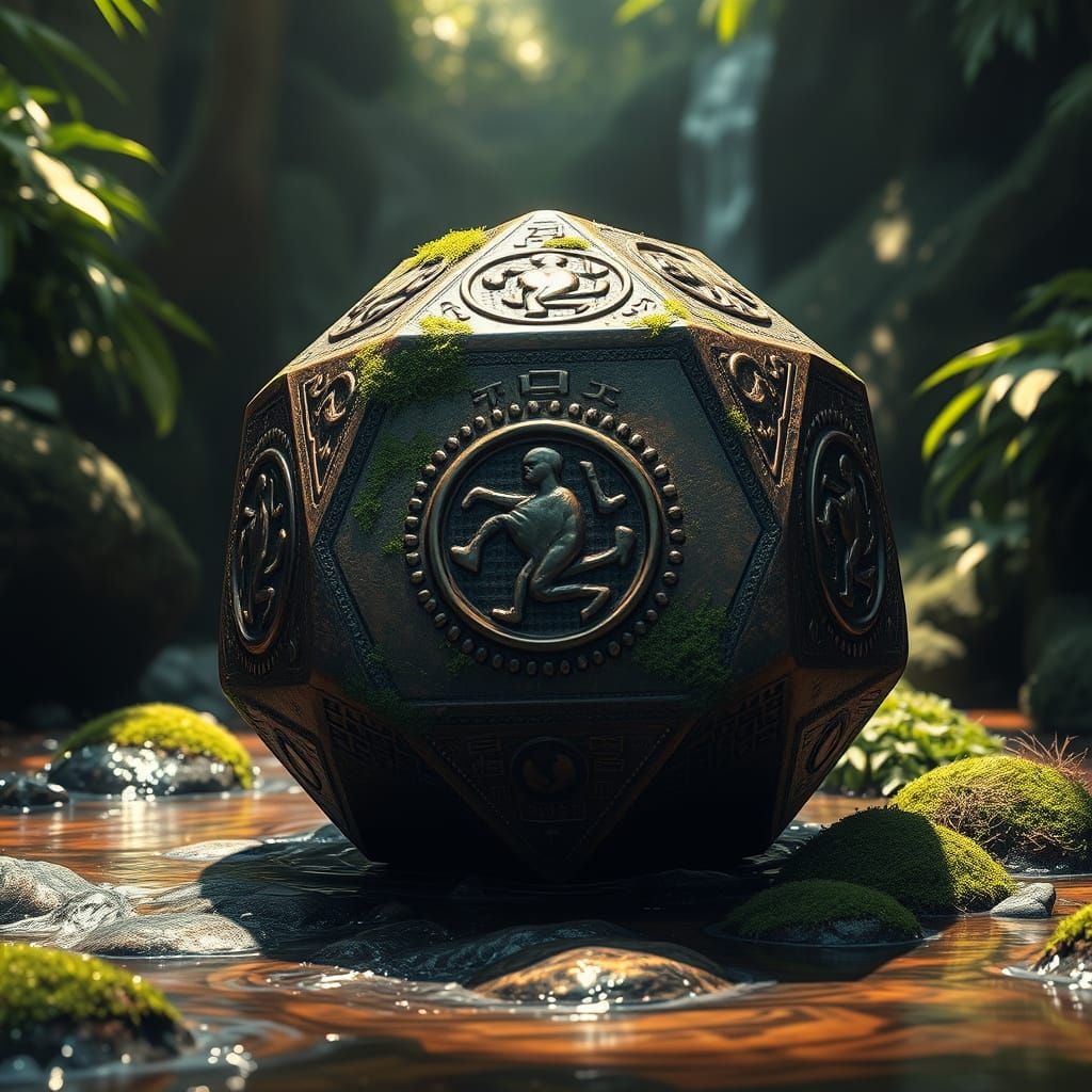 Ancient Bronze Dodecahedron Radiates Light in Jungle Environ...