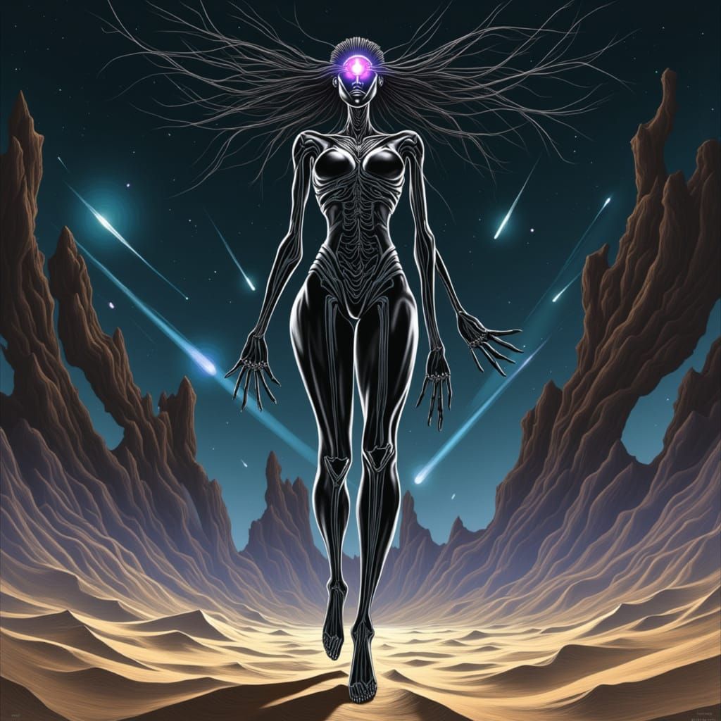 Colossal Robot in Cyberpunk Fantasy Desert