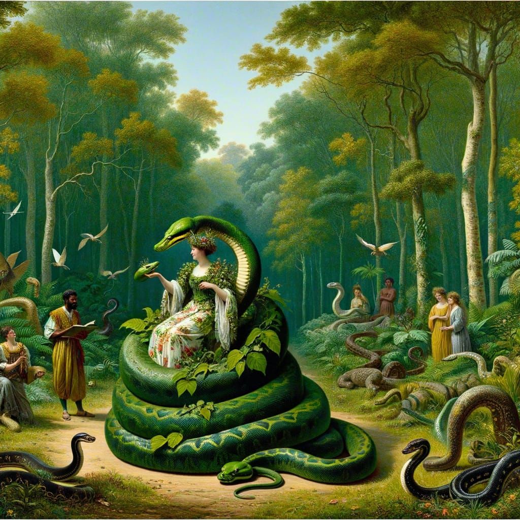 Anaconda Seat: Woman and Serpents in Forest Clearing