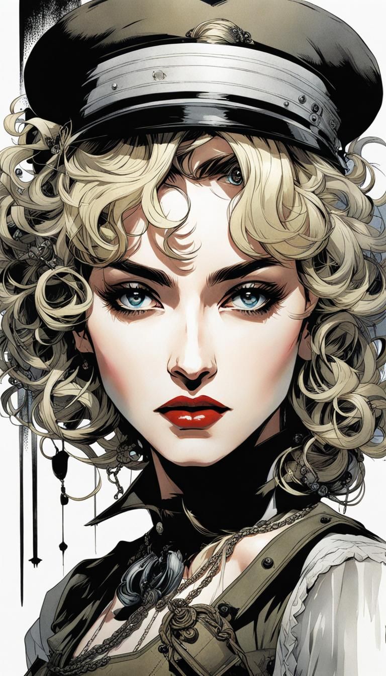 Madonna Mugshot in Cottagecore Manga Style