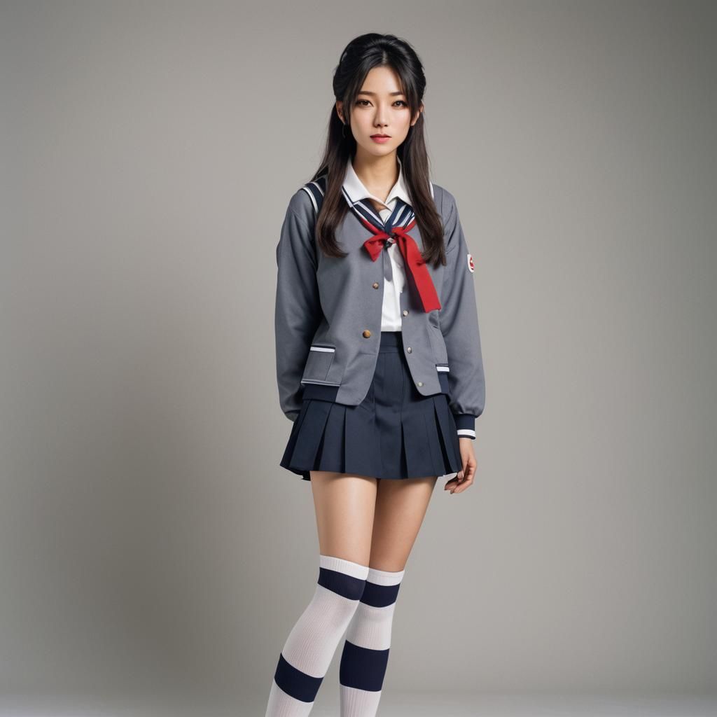 Japanese Woman in School Uniform: Hyper-Realistic Portrait