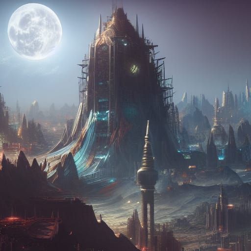 Fantastical City on the Moon in Detailed Matte Painting