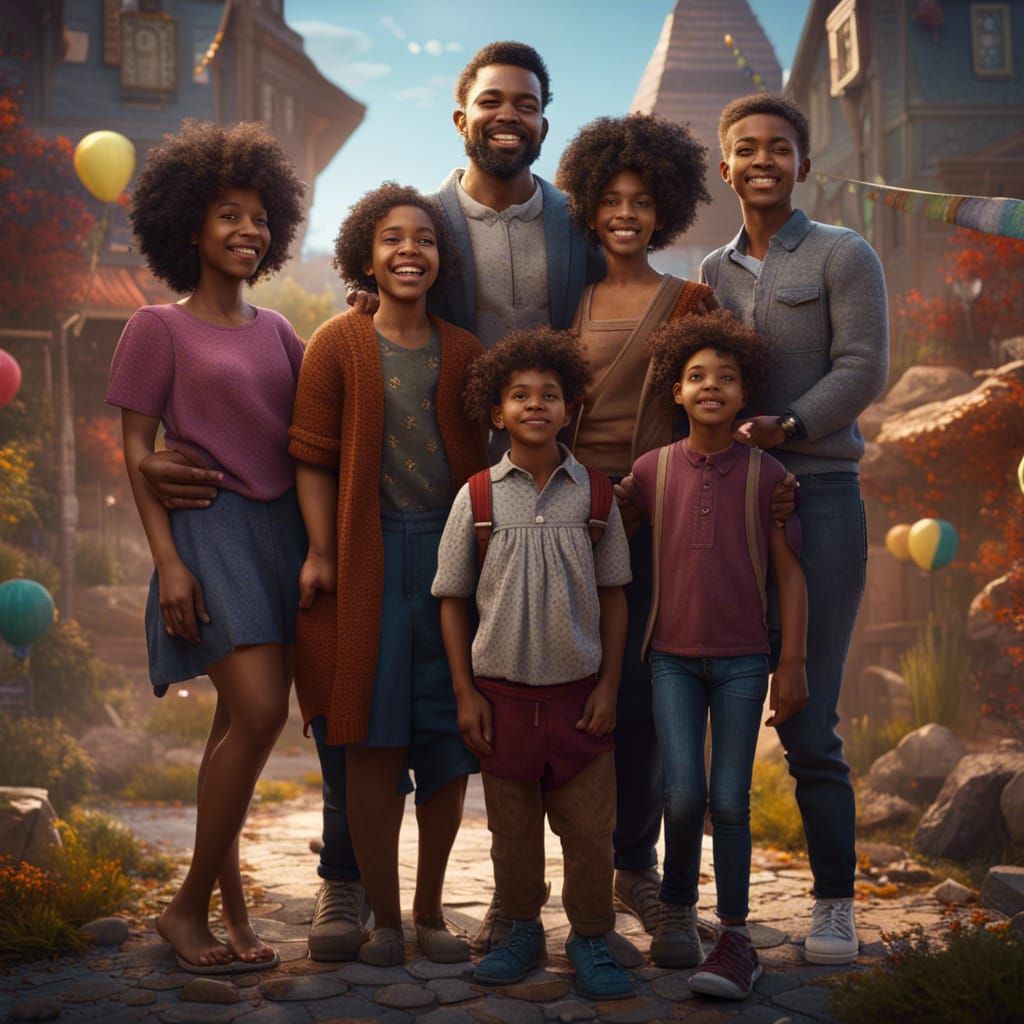 Happy Multiracial Family: Detailed Matte Painting