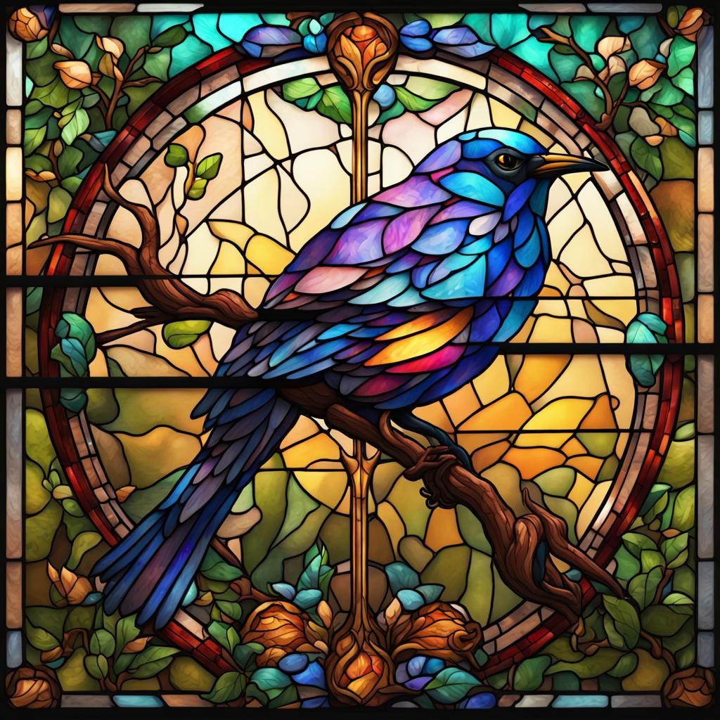 Colorful Bird Stained Glass Window in 8K