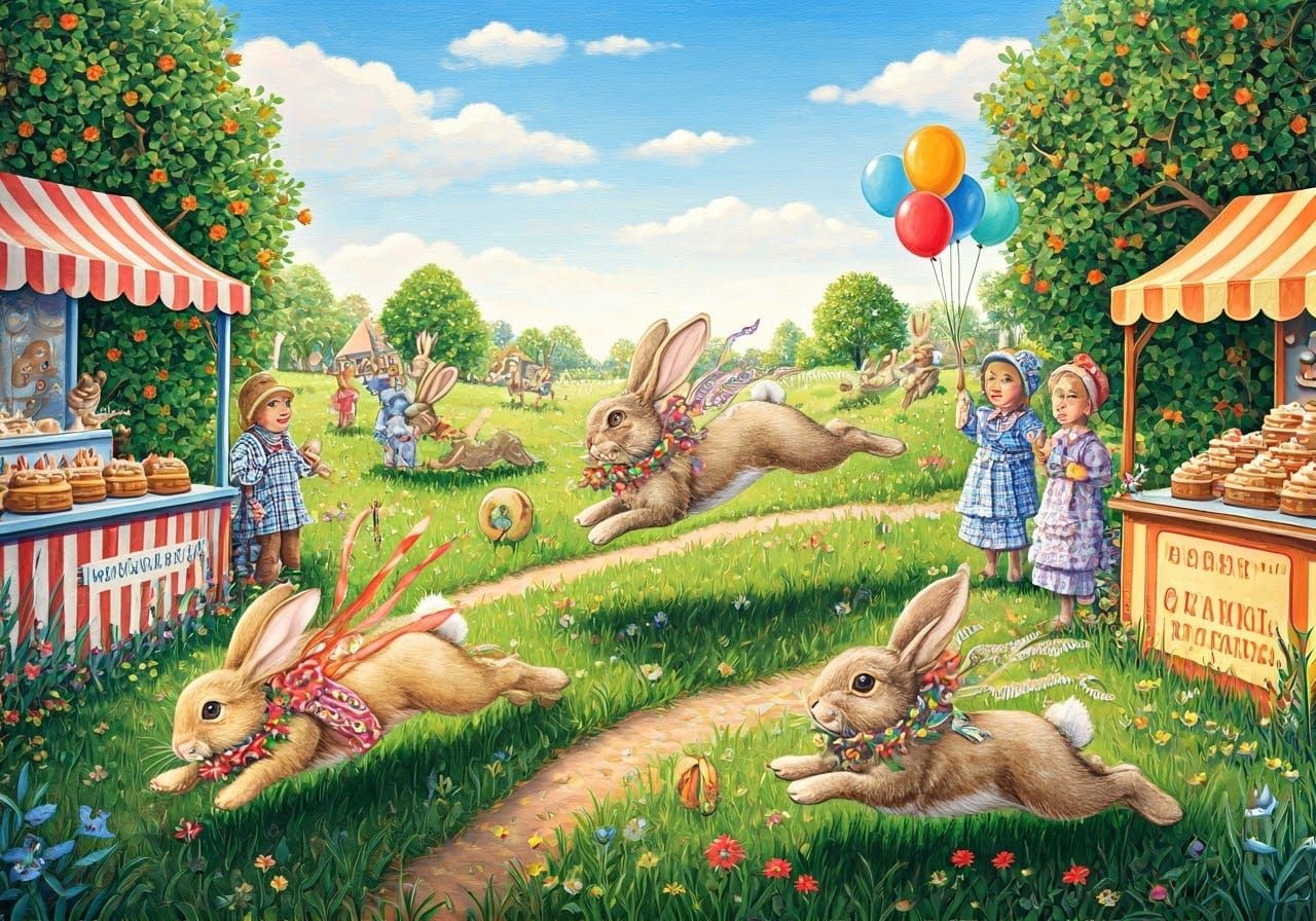 Festive Bunnies Compete in Meadow Hopping Contest