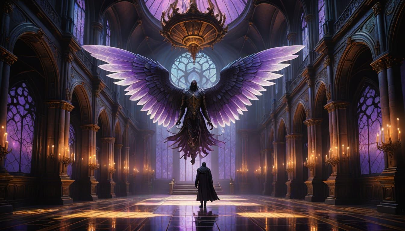 Violet Angel of Fate in Gothic Splendor