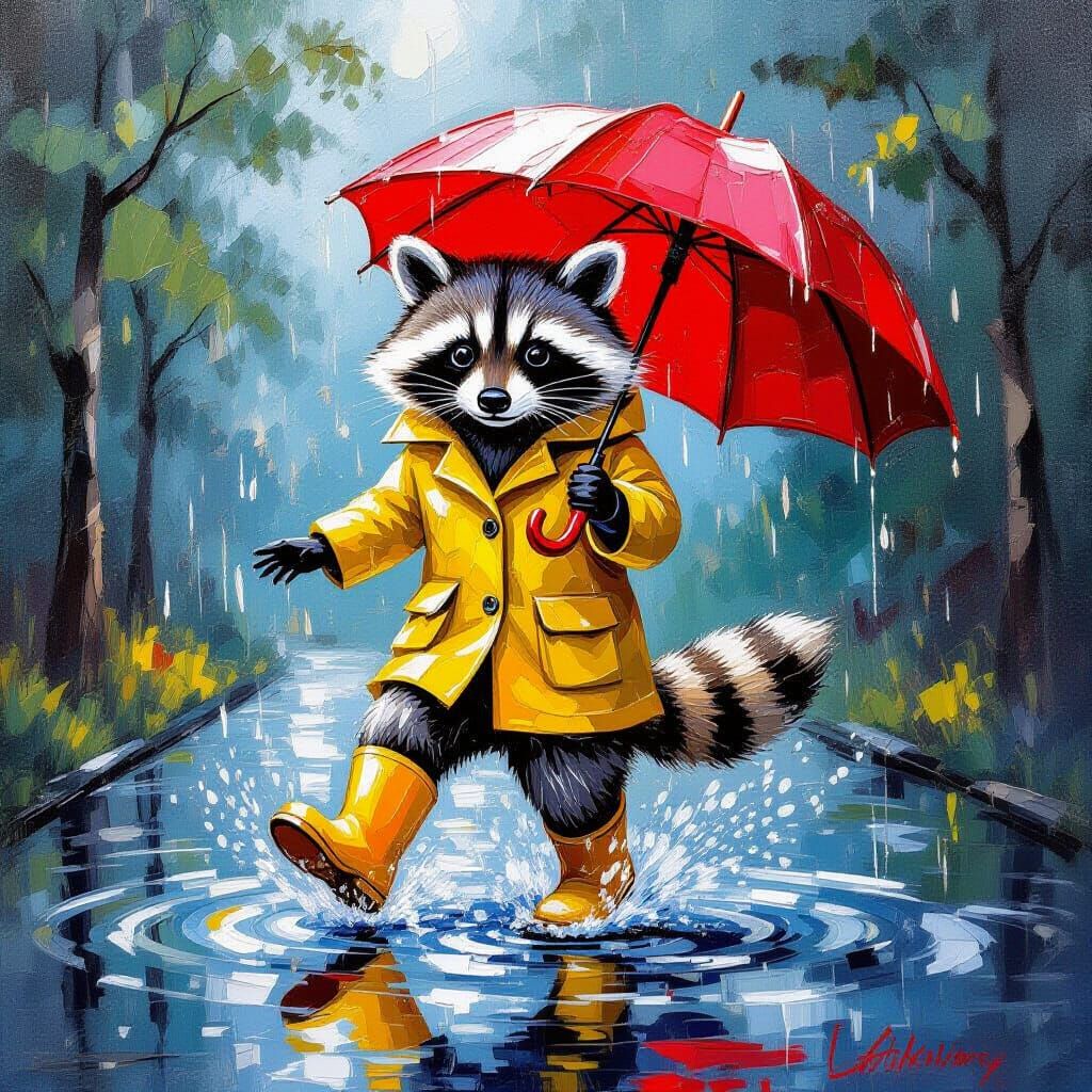 Raccoon in Raincoat: an Impasto Trompe L'Oeil Painting