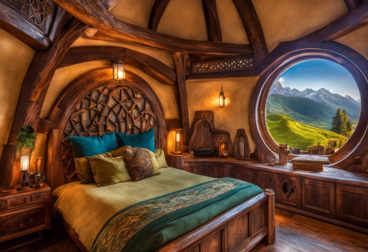 Cozy Hobbit Bedroom with Round Windows