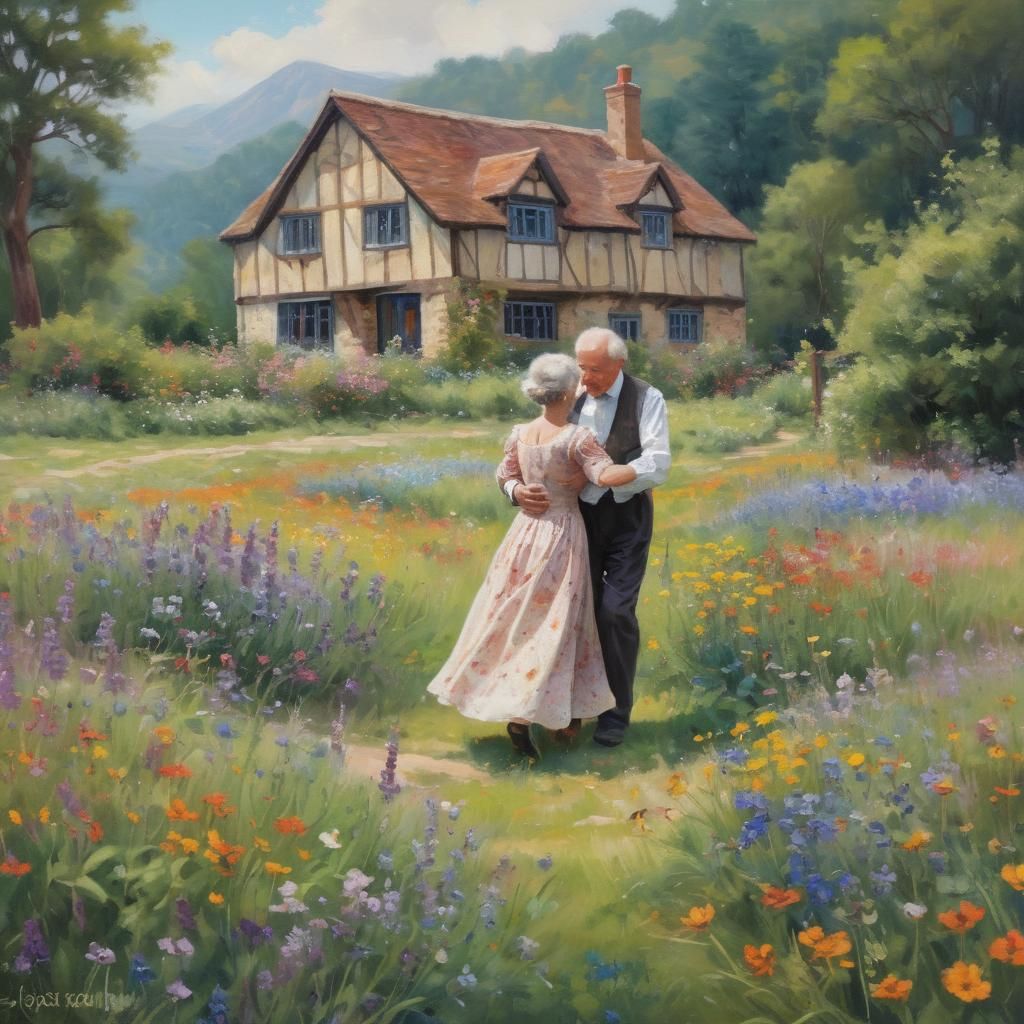 Elegant Tudor Estate Dance Under Blooming Wildflowers in Imp...