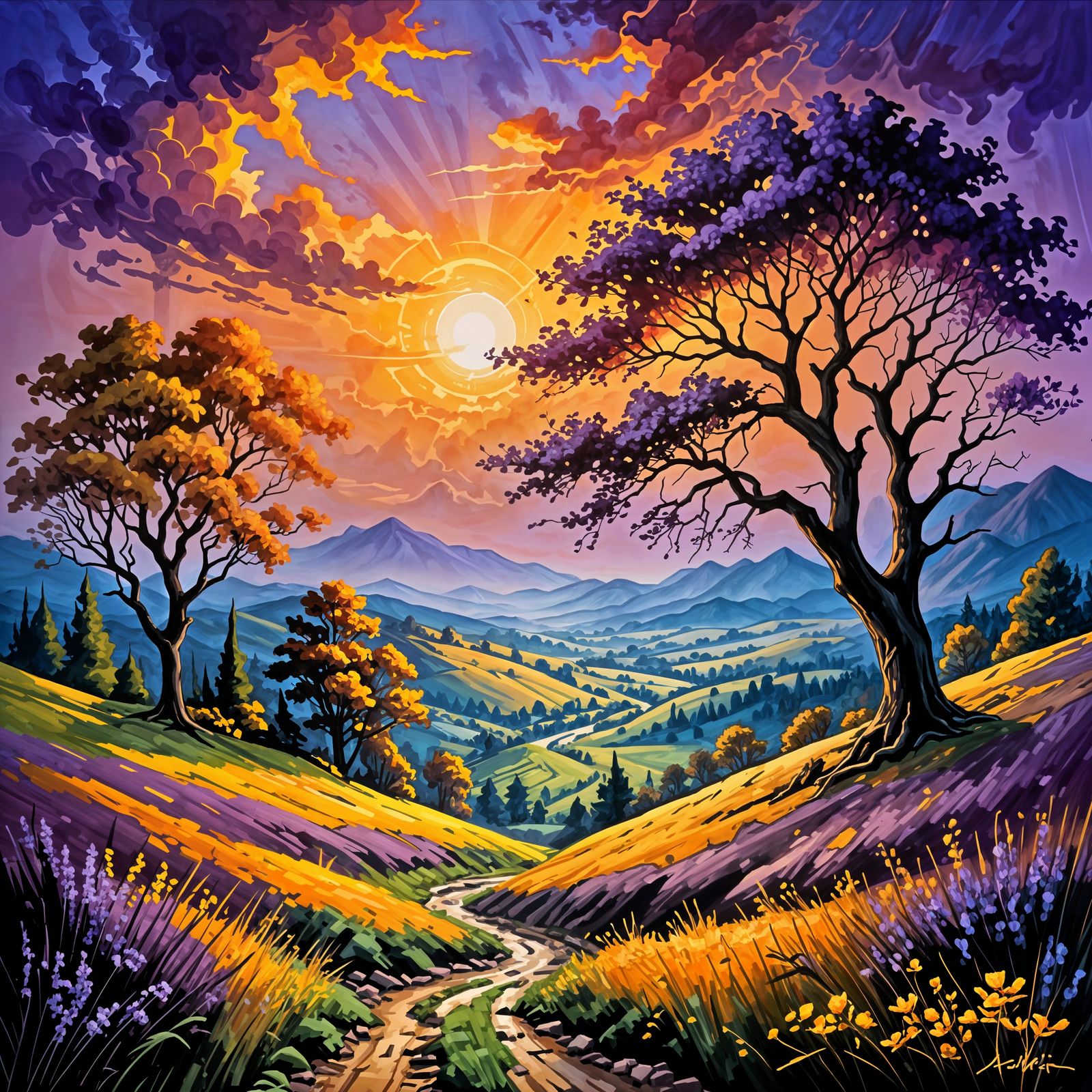 Regal Sunset in Purple and Gold