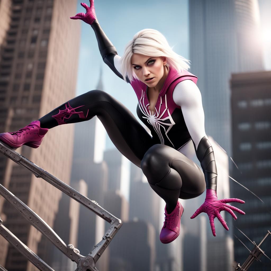 Spider-Gwen in Detailed Cityscape, Unreal Engine 5