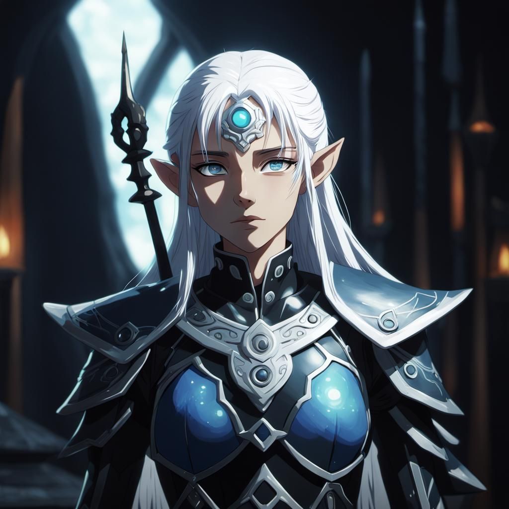 Anime Dark Elf with Blue Eyes in Studio Ghibli Style