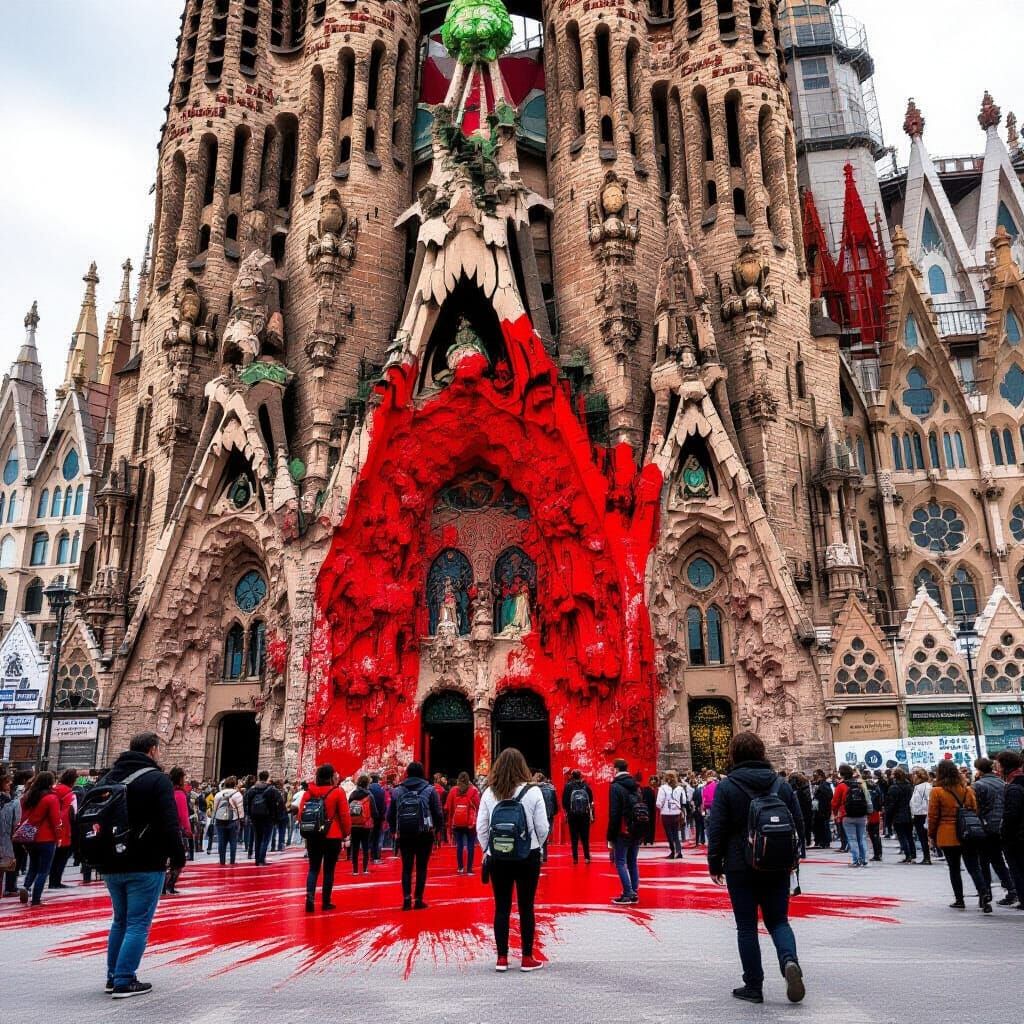 Activists Vandalize Sagrada Familia with Red Paint