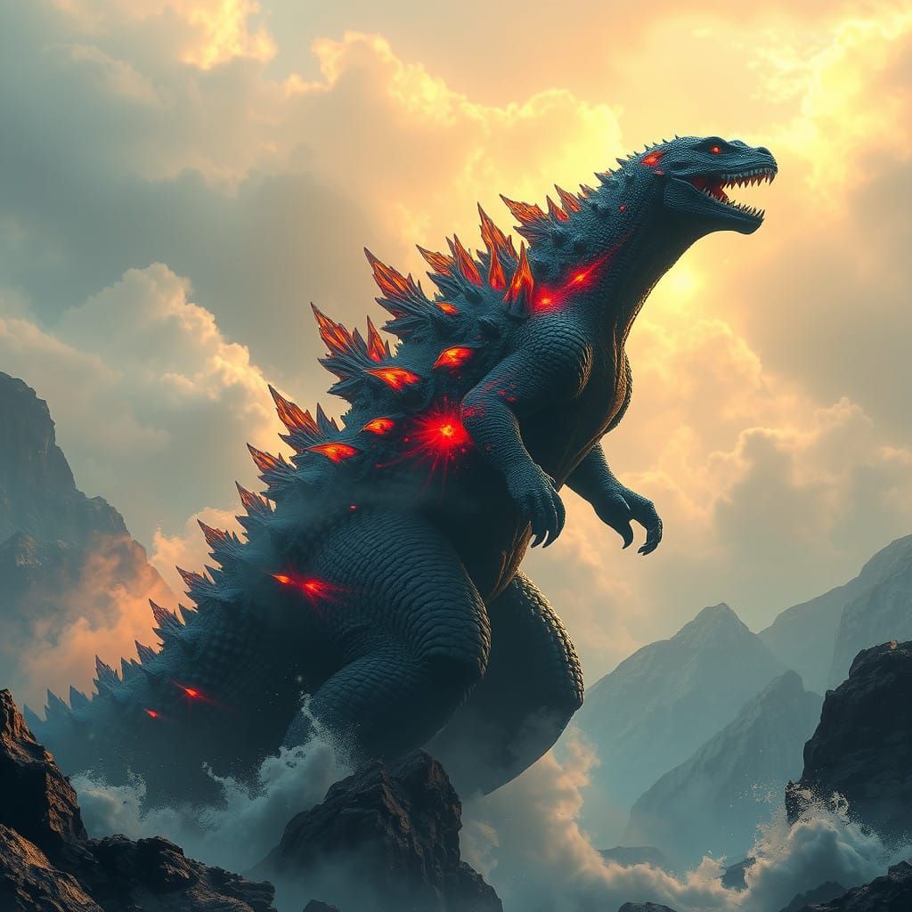 Cyberpunk Godzilla in Deep Fantasy Colors
