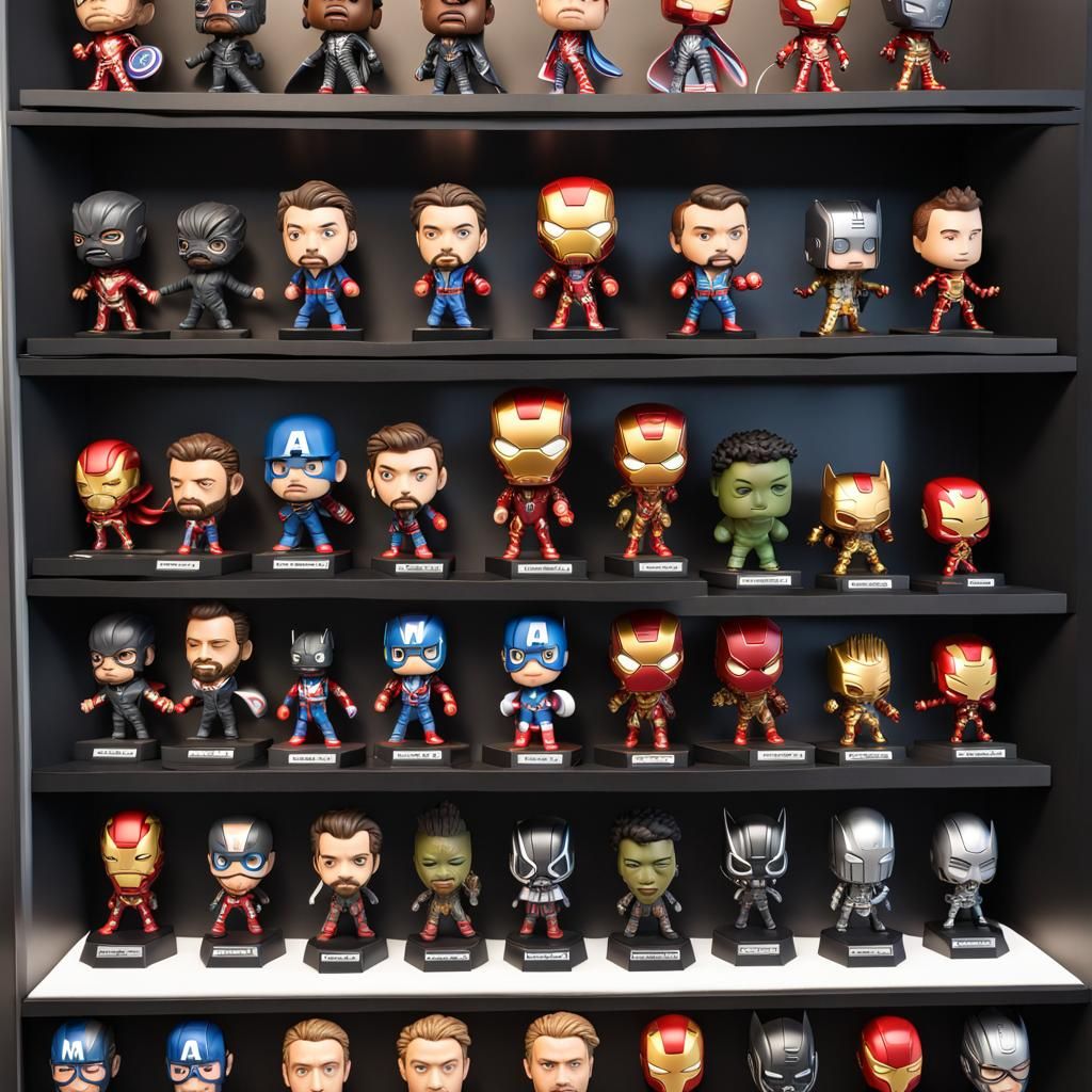 Marvel Superhero Bobbleheads Display in Hyper-Realistic Deta...
