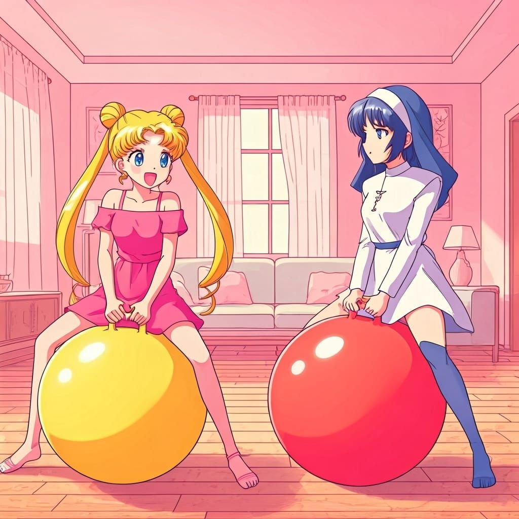 Usagi and Rei Play in Living Room, Anime Style